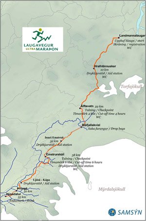 Streckenverlauf Laugavegur Ultra-Marathon