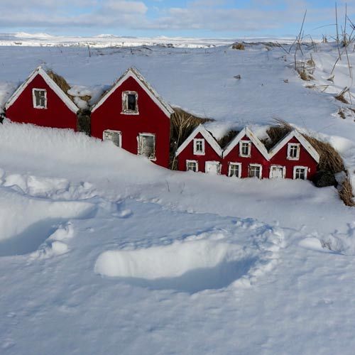 Winterliche Häuser in Island