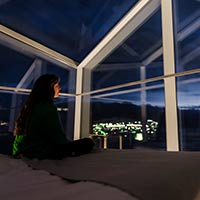 Nächtlicher Blick aus der Aurora Cabin des Hotel Arctics © Aningaaq R. Carlsen / Visit Greenland